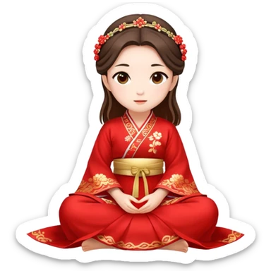 Beautiful girl wearing red Hanfu wedding dress sitting sticker