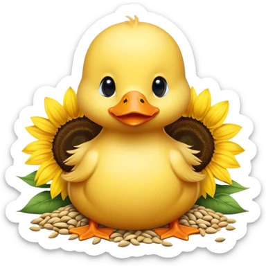 a baby duck surrounded by sunflower seeds sticker