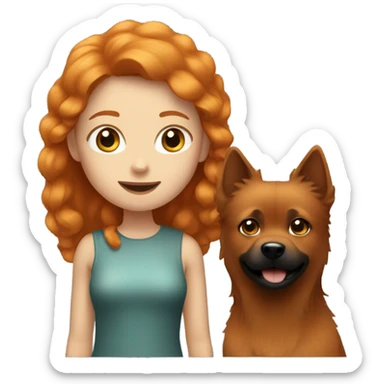 Ginger girl with black female spitz dog sticker