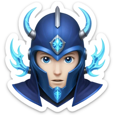 mystic knight with full face helmet and has he has eldricth powers sticker