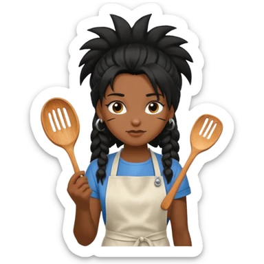 Black long haired Punk girl wearing an cooking apron  sticker