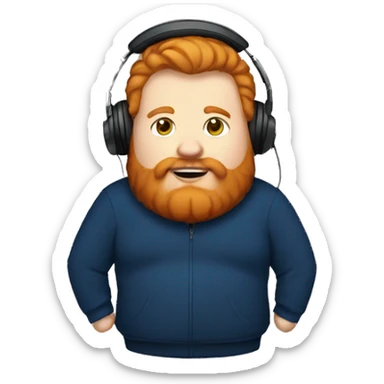 Fat ginger man with a beard wearing a dark blue hoodie with a headset on sticker