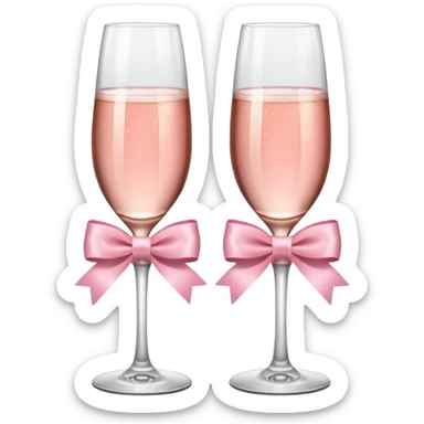 Dos Champagne rosa cruzadas de la parte donde se sostiene con la mano, formando una x, con un listón de moño color rosa claro sin cartas, que sea aesthetic sticker