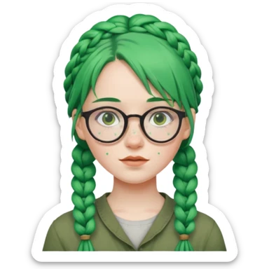 girl with green hairs, braids and spectacle, big visible braids  sticker