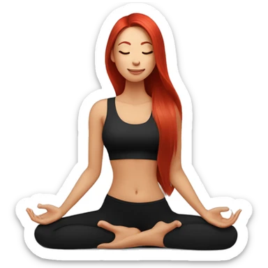  Inglés mujer con cabello rojo y largo haciendo yoga sentada con ropa de color negro woman with long red hair doing yoga sitting in black clothes sticker