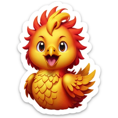Cinematic Cute Yawning Mystical Fire Phoenix Portrait Emoji, Head tilted slightly with a dramatic, wide-open yawn, revealing softly ruffled plumage with hints of fiery red and molten gold, and half-closed, dreamy eyes exuding a serene, reborn warmth; rendered with realistic detail and gentle, natural light, high shine, relaxed yet resplendent, styled with a dash of mythical charm, soft glowing outline, capturing the essence of a sleepy yet affectionate phoenix ready to stretch its wings into a peaceful, ember-lit slumber! sticker