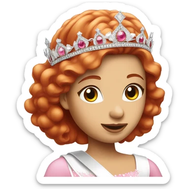 Red head white pageant girl in pink dress and silver crown with white sash  sticker