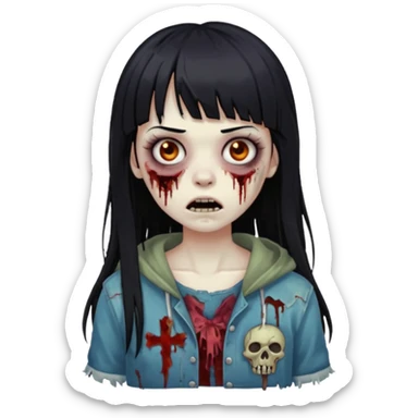Zombie girl With black hair and bangs long hair sticker