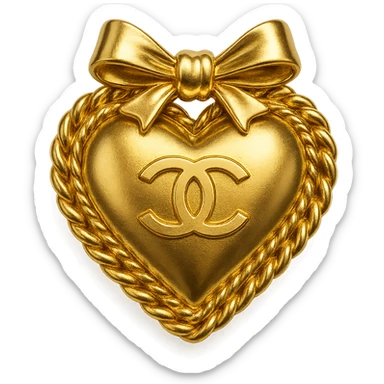 Chanel heart in metallic gold style with a chain border and a bow, chic and feminine sticker