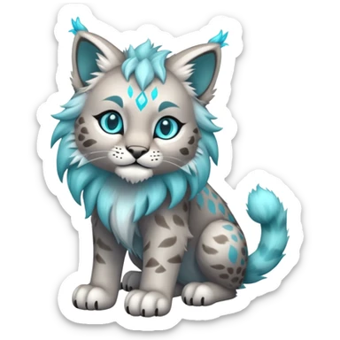 Silvery-grey and cyan Fairy-type Bobcat-Lynx-Lion-Fakémon full body sticker