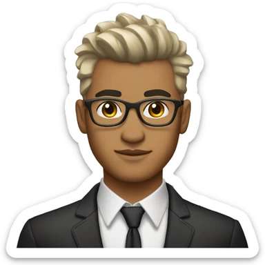 Create an emoji of a handsome 25-year-old Mexican man: fit, medium brown skin, platinum faded mohawk, nose piercing, formal attire, and glasses. sticker
