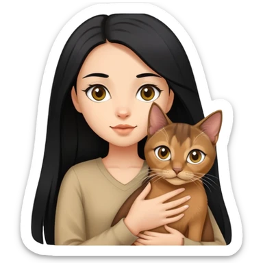 The girl with long black hair holding a Abyssinian cat sticker