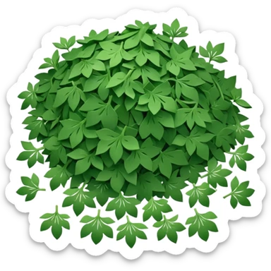 loose scatter of flat jagged green flakes, crisp and matte, evoking dried wild garlic, soft lighting, subtle shadows, emoji scale sticker