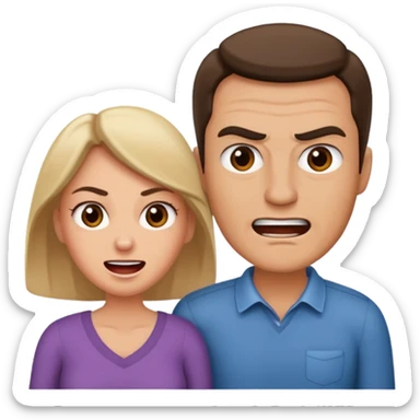 a man angrily moving his wife out the way she looks satisfied sticker
