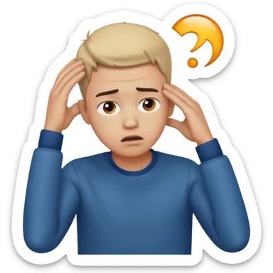 A frustrated young man holding his head looking sideways, confused expression, dramatic lighting, blurred dark background, cinematic YouTube intro style, ultra-realistic. sticker