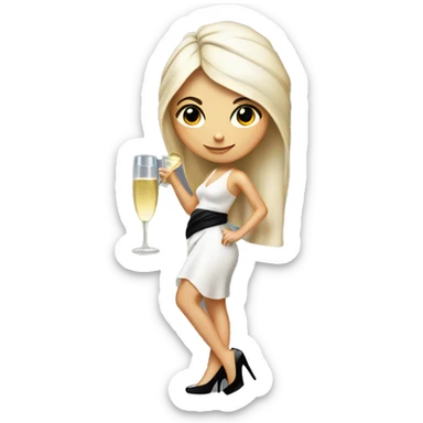 Girl with white towel wrapped around hair holding a champagne glass and bottle in black high heels  sticker