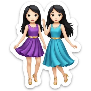 aisan girl with long black and white girl with blonde hair together going to dance at the club sticker