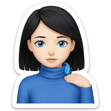 Girl with black hair thats about shoulder lenght with blue eyes covering their neck sticker