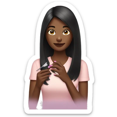 A dark-haired woman is doing a manicure sticker