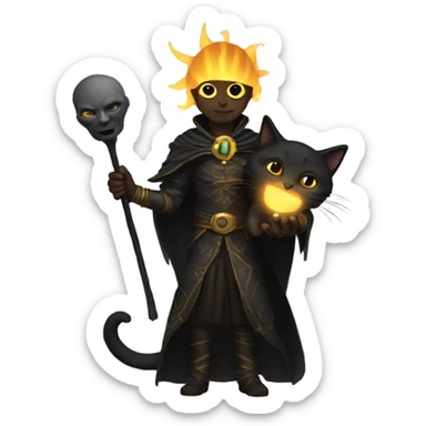 A sun warlock who is pale and is holding a black kitten sticker