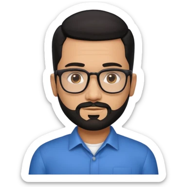Attractive Hispanic TV host in his mid to late 40s with light brown skin, short straight black hair slicked back with fade on sides, heart handsome face with strong jawline, friendly approachable expression, black beard, wearing glasses sticker