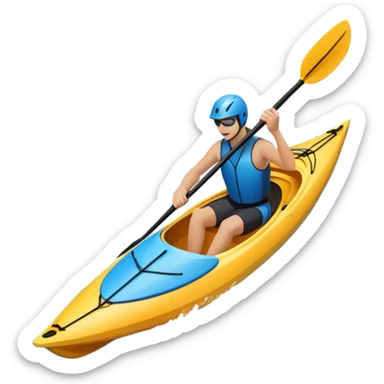An icon showing a close-up of a kayak gliding over rippling water, with a double-bladed paddle in motion and splashes around. The sleek shape of the boat and dynamic strokes highlight the speed and precision of kayaking. Transparent background emphasizes the energy of the sport. sticker