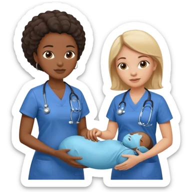 black female doctor and caucasian ultrasound technician without white coat performing a fetal ultrasound  sticker