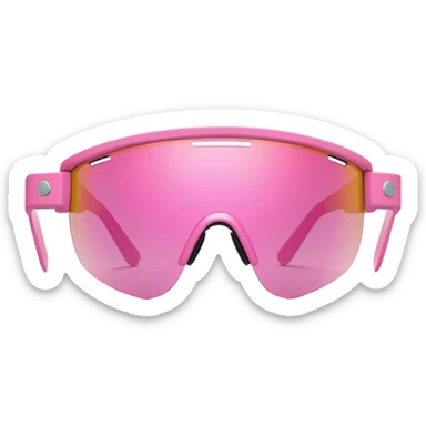 sporty pink shield visor sunglasses with ultra thick frame and decorative side screws, industrial heavy-duty look, massive build, one-piece lens sticker