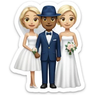 Puerto rican beard short hair with blue hat and navy blue suit getting Married with blond long hair girl with white  wedding dress  sticker