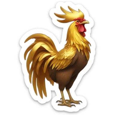 proud and howling golden phoenix rooster with a golden crown on its head sticker