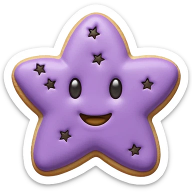 realistic pastel purple cookie with a soft, crumbly texture, fine surface cracks, matte baked finish, star-shaped jam cutout revealing glossy dark berry filling sticker