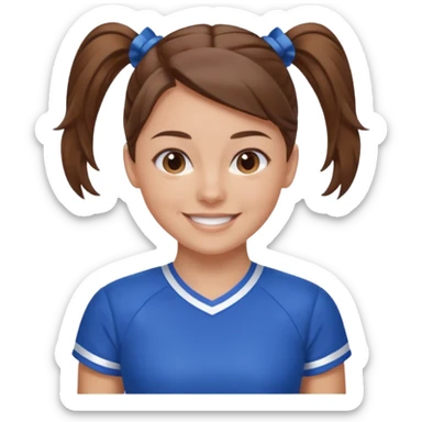 brown hair blue cheerleading shirt no bangs with a low pony tail smiling sticker