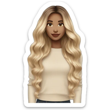Blonde balayage long hair women beige sweater sticker