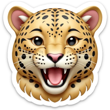 cinematic-realistic-yawning-young jaguar-portrait-emoji,-head-tilted-slightly-with-a-dramatic,-wide-open-yawn,-showcasing-a-lithe,-graceful-build-with-distinctive-rosette-patterns-and-sleepy,-half-closed-eyes,-simplified-yet-irresistibly-adorable, realistic sticker