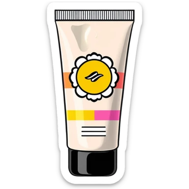 crumpled, empty hand cream tube, flattened and wrinkled, cap on, no face, bright and colorful, decorated like a beauty product sticker