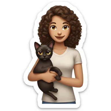 curly brunette Girl holding Siamese cat sticker