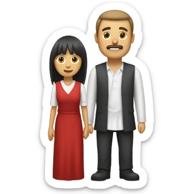 Hombre de pelo morocho y corto abrazado a una mujer de pelo lacio rojizo y con flequillo sticker