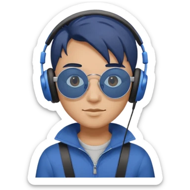 Light Brown Skin Dark Blue Haired Gray Eyes Circle Shaped Shades Squareded Ears Headphones  sticker