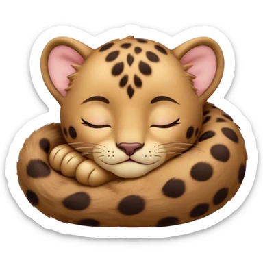 Meme-Worthy cute Sleeping Baby Panther Portrait Emoji, Head resting peacefully with a contented smile, showcasing a luxuriously soft, compact form and eyes gently closed in serene slumber, Simplified yet comically adorable features, highly detailed, glowing with a soft, drowsy glow, high shine, relaxed and utterly lovable, stylized with an air of playful laziness, bright and heartwarming, soft glowing outline, capturing the essence of a sleeping baby panther that feels destined to become the next viral icon of adorable rest! sticker