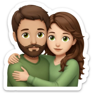 a man with short brown hair and brown beard with brown eyes and a girl with long brown wavy hair with green eyes, togheter. neutral clothes, hugged each other sticker
