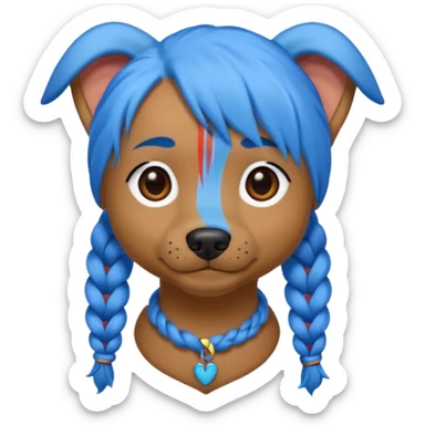blue haired dog with braids sticker