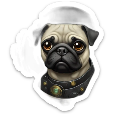 A cyberpunk black pug in Art Nouveau style during 1910 sticker