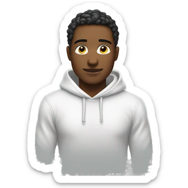An emoji of a handsome man wearing a white hoodie, standing confidently with a friendly and relaxed expression sticker