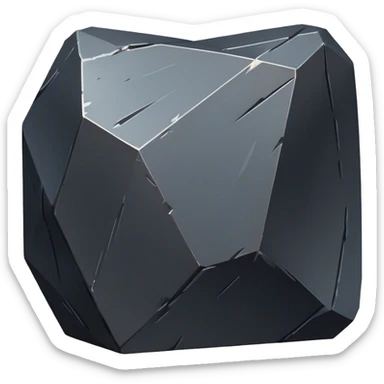 Cinematic Realistic Iron Ore, Strong and solid, with a dark, heavy surface marked by sharp angles and a faint metallic sheen. The deep gray color radiates durability and strength, while soft reflections show off the rugged texture. Soft glowing outline, capturing the essence of resilience and rugged strength in raw iron ore. sticker