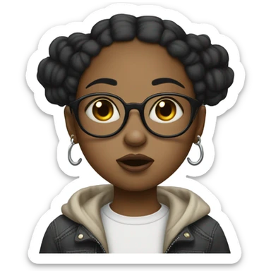 sad black light skin girl with glasses with her tongue out with 2 nose piercings  sticker