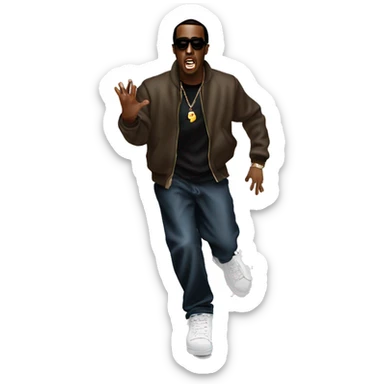 Full body shot of rapper, p.diddy being scared sticker