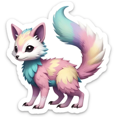 Rare realistic exotic pastel cute epic pretty beautiful handsome gorgeous aesthetic colorful vibrant Vernid-Trico-species-Fakemon-creature by LiLaiRa, 4 legs, 1 tail, random markings, (full body) sticker