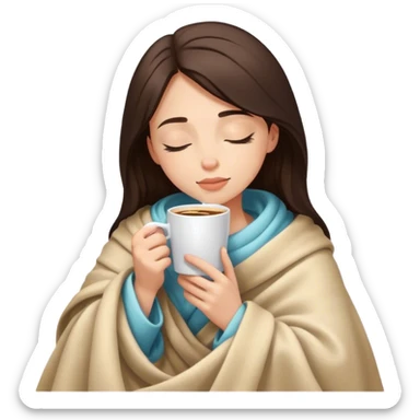 Girl brunette inside a blanket sipping coffee eyes closed sticker