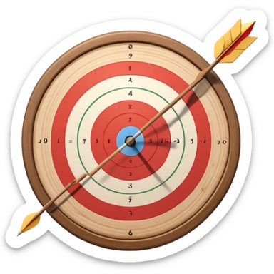 A bow with an arrow drawn back, aimed at a target with concentric rings. The background suggests a calm, outdoor archery range, emphasizing the precision, focus, and skill required in archery as a competitive sport. sticker