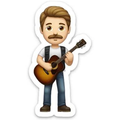 white man with combed back short brown hair and mustach playing a guitar chubby sticker